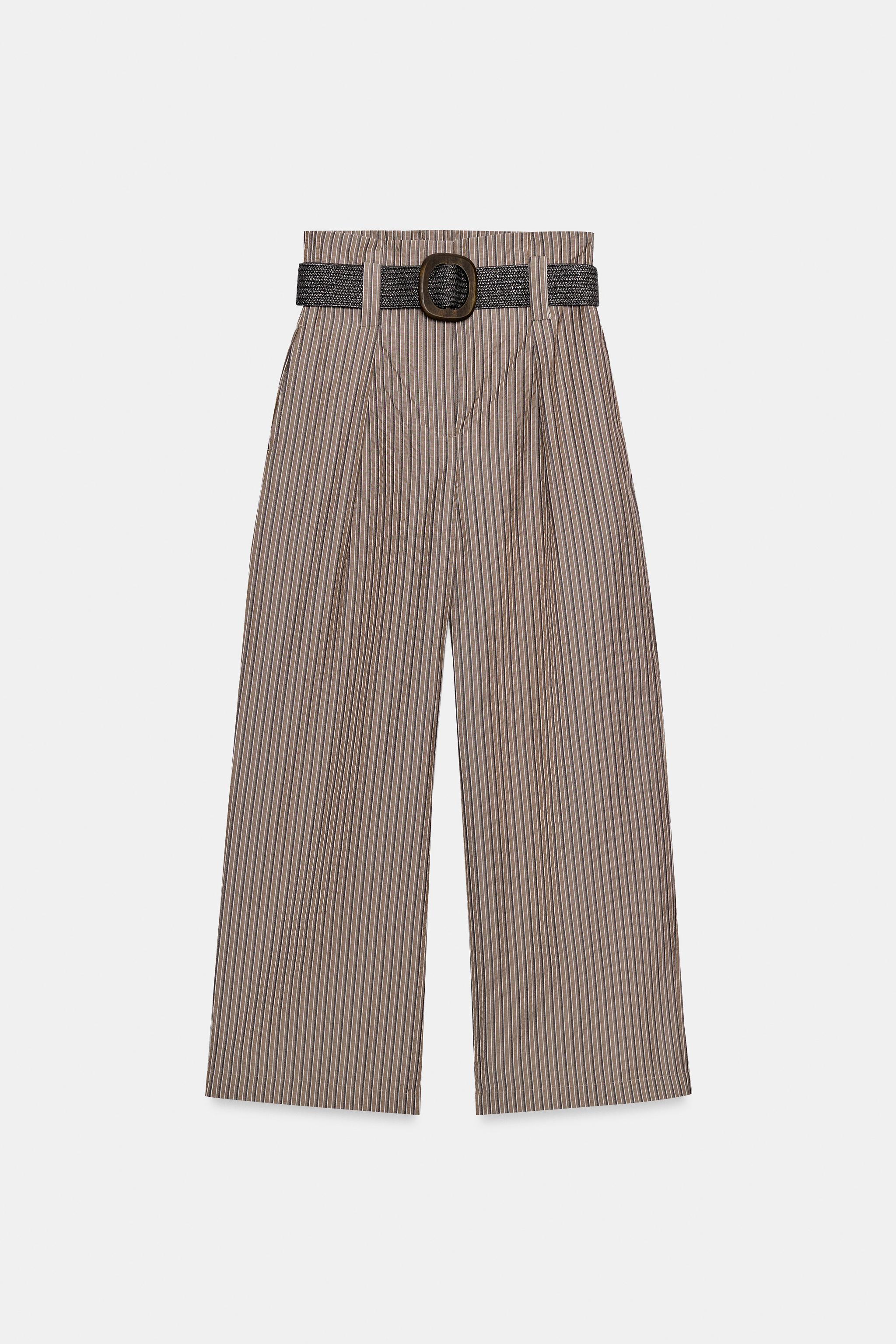 STRIPED BELTED PANTS